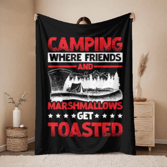 Camping Where Friends and Marshmallows Toast 2 Throw Blankets
