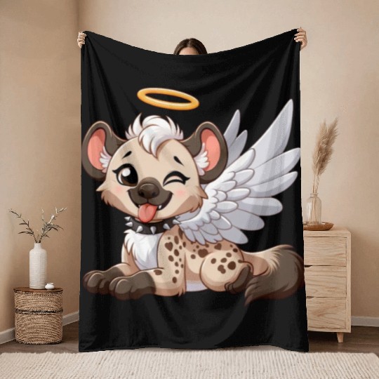 Hyena angel wings halo fantasy Throw Blankets