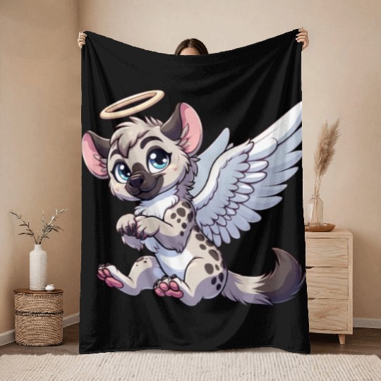 Hyena angel wings halo Throw Blankets