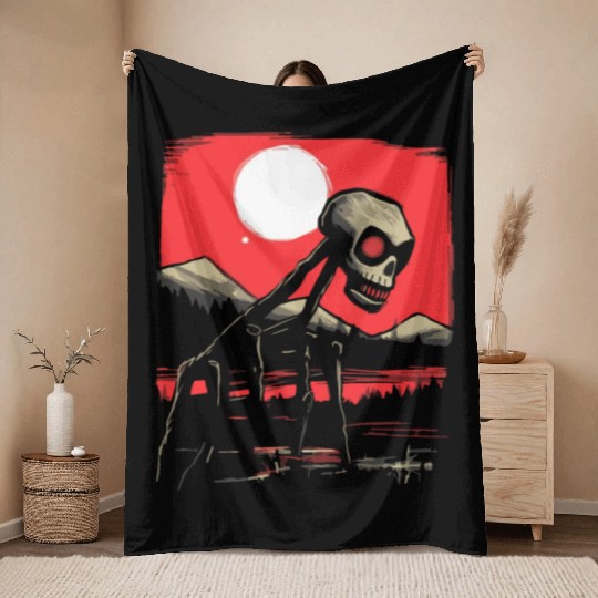 Japan Red Sun Horror: Skull Creature Throw Blankets