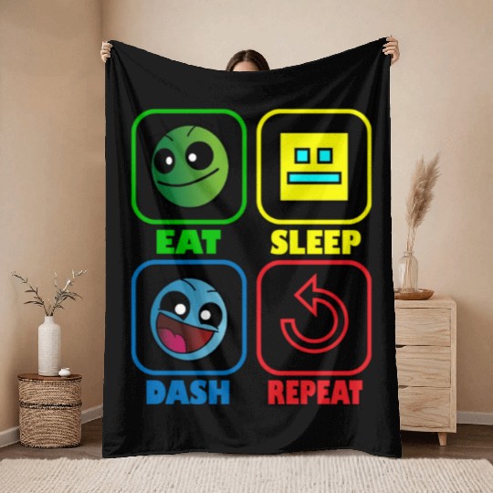 Eat Sleep Dash Repeat Video Game Geometry Video Throw Blankets