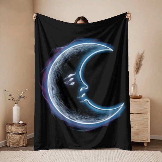 Neon moon Throw Blankets