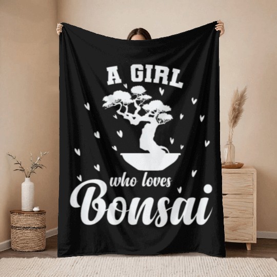 A Girl Who Loves Bonsai Art Throw Blankets