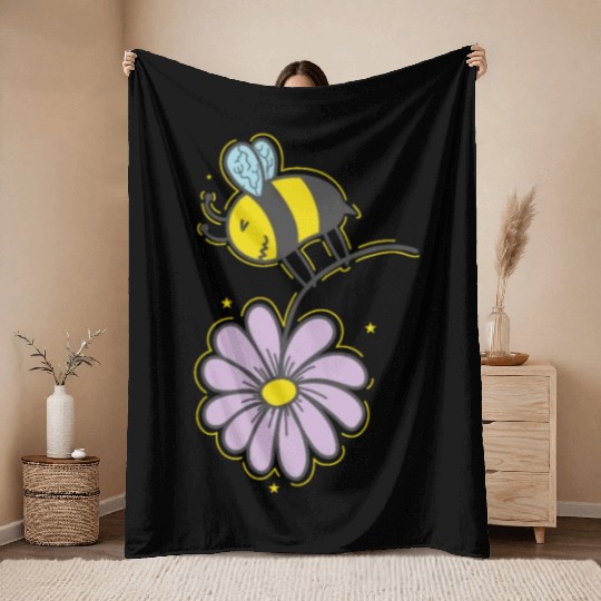 Bee with Flower Animals Nature Beekeeper Throw Blankets