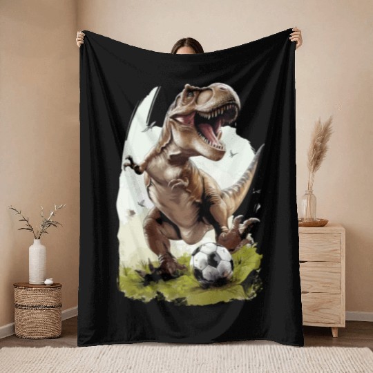 Soccer Player Dinosaur Throw Blankets