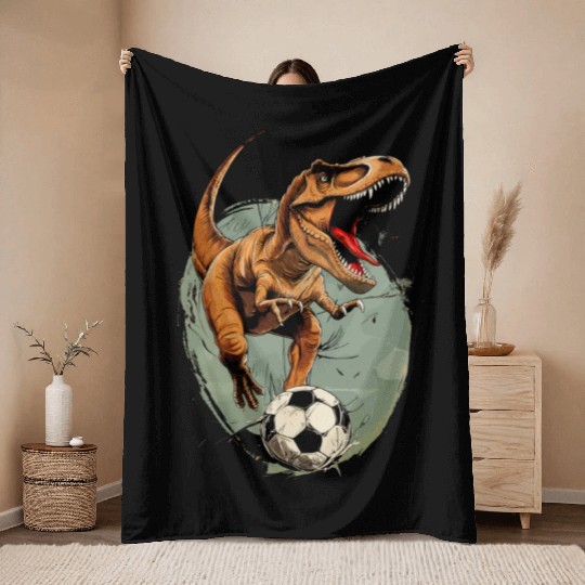 Dinosaurus Dinosaur Trex T-Rex Soccer Ball Player Throw Blankets