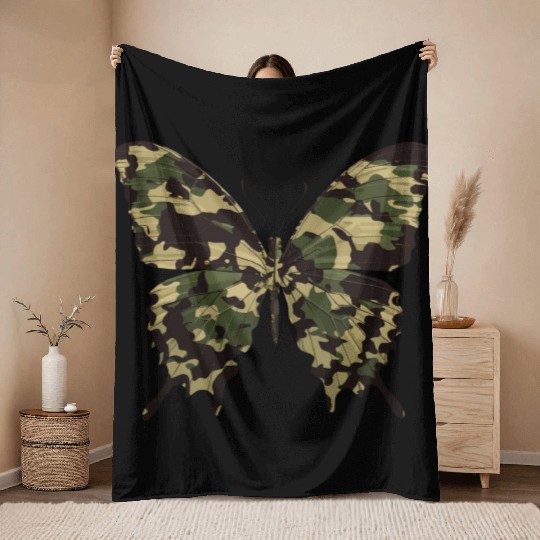 Natural Camouflage Butterfly Throw Blankets
