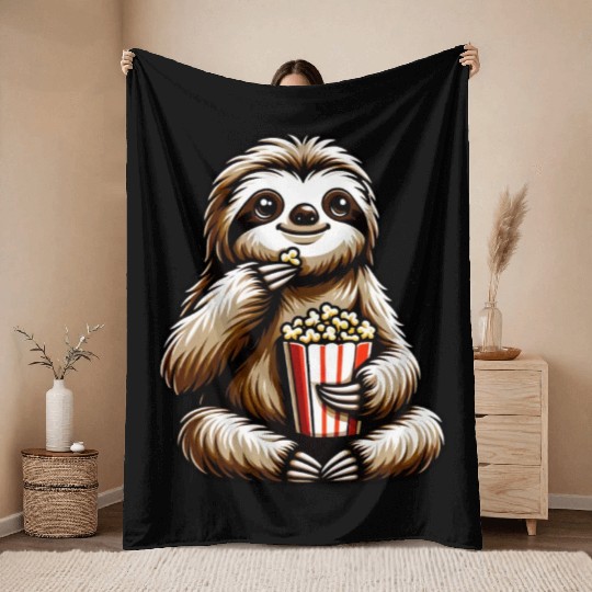 Sloth Popcorn Cinema Movie Night Throw Blankets