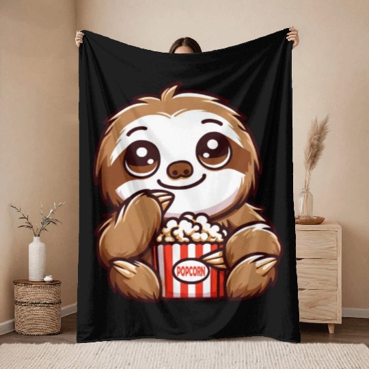 Sloth Film Critic Cinema Popcorn Lover Throw Blankets