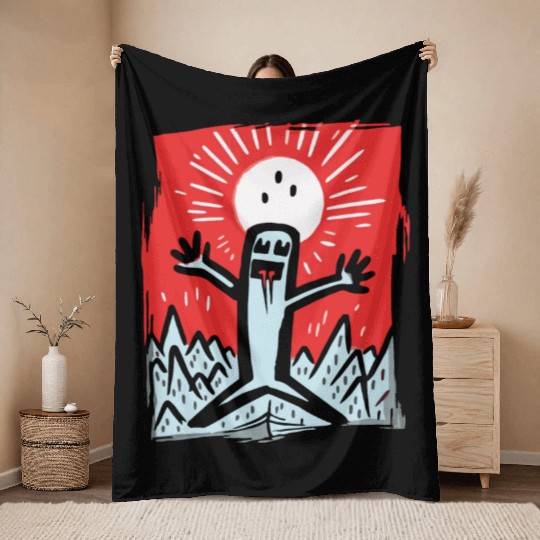Japan Red Sun: Happy Stickman Artwork Throw Blankets