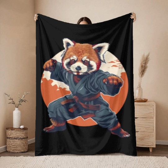 Red panda karate fighting style Throw Blankets