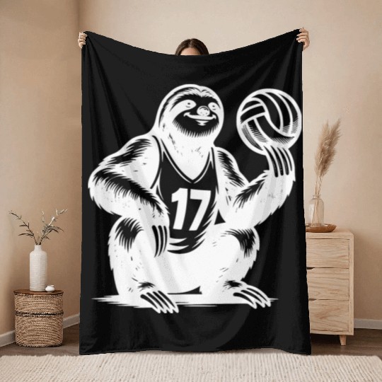 Sloth Volleyball Player Silhouette Sports Throw Blankets