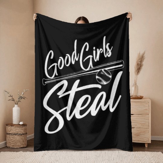 Softball Art Good Girls Steal Baseball Pitcher Throw Blankets