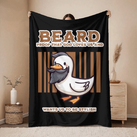 Beautiful Beard Duck Throw Blankets