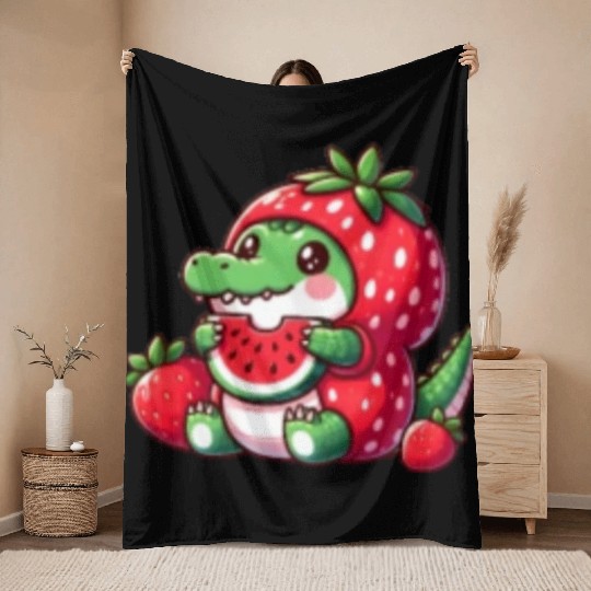 Crocodile in watermelon costume Throw Blankets