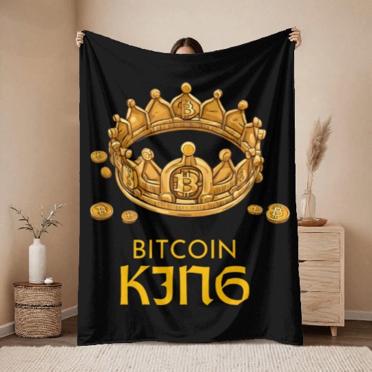 bitcoin king Throw Blankets