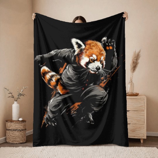 Red panda runs fast Throw Blankets