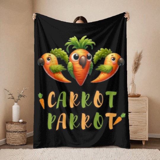 funny carrot parrot Throw Blankets