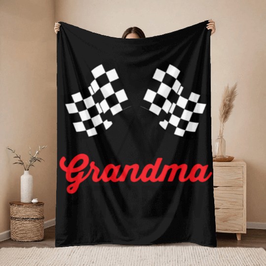 Grandma Pit Crew for Racing Party Costume Team Throw Blankets