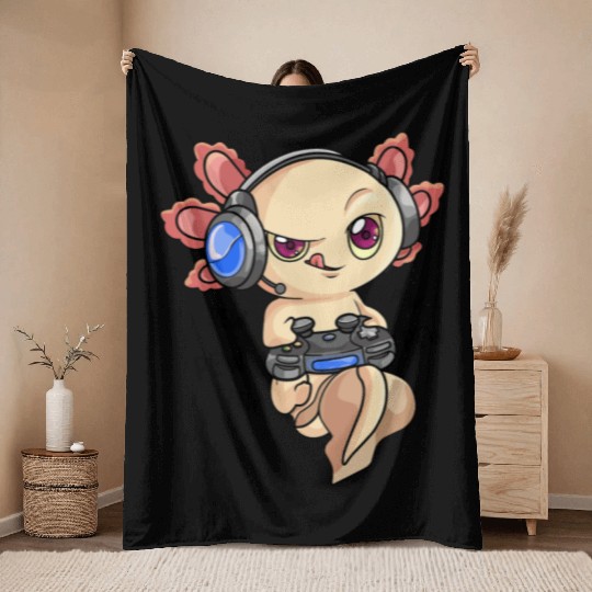 Gaming Axolotl Boys & Adults Axolotls Video Game Throw Blankets