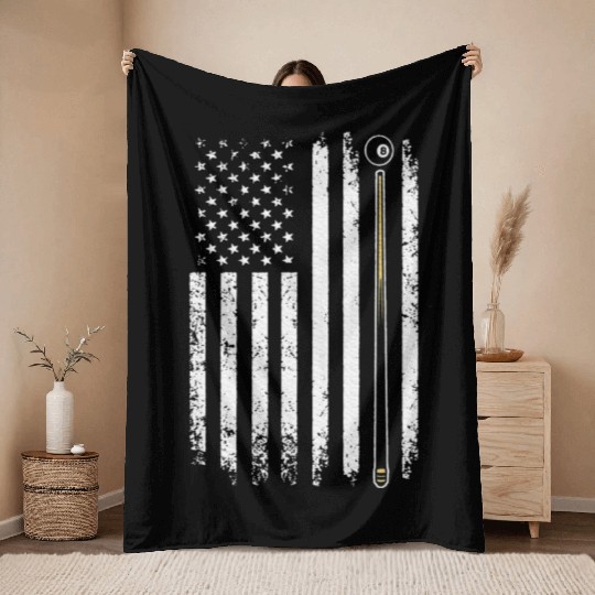 Billiards Pool Player Table USA US American Flag Throw Blankets