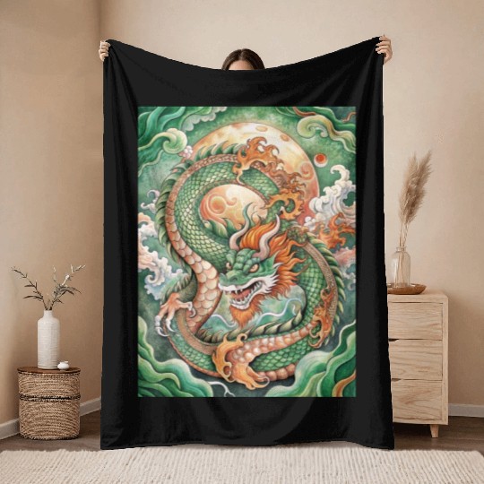 Traditional Chinese Dragon Ink Style Throw Blankets