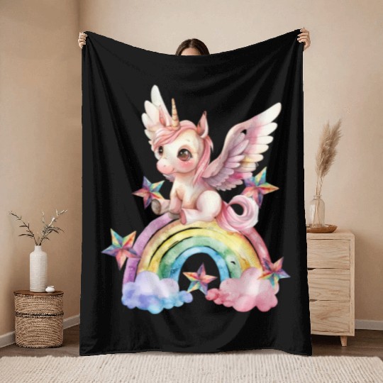 Rainbow & Unicorn Art Gifts for Girls & Teenagers Throw Blankets