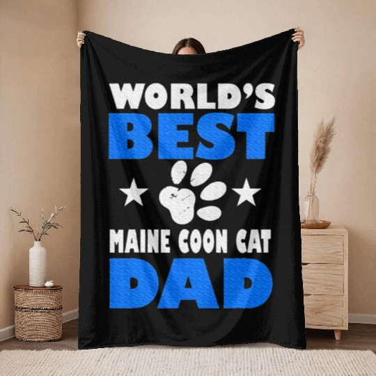 World's Best Maine Cat Dad Owner Lover Throw Blankets
