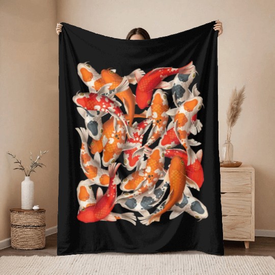 Japanese Asian Koi Fish Carp Nishikigoi Fish Art T Throw Blankets