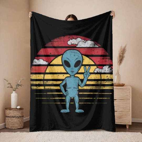 Peaceful Alien Sunset Retro Vibe Throw Blankets