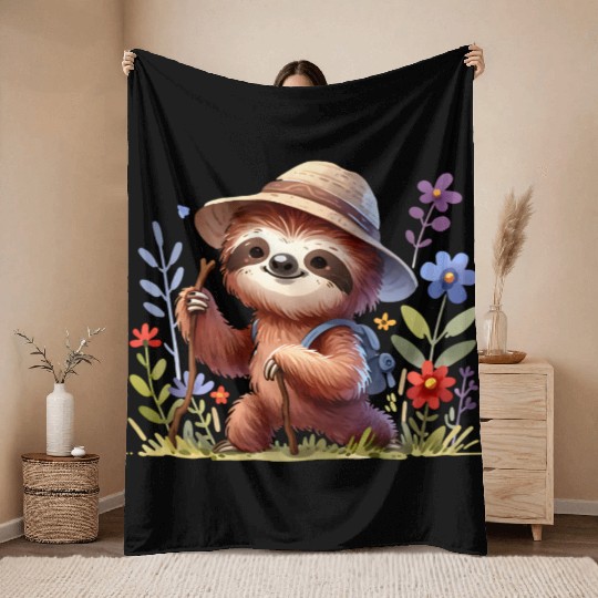Sloth Hiking Team - Nature and Mountains Throw Blankets