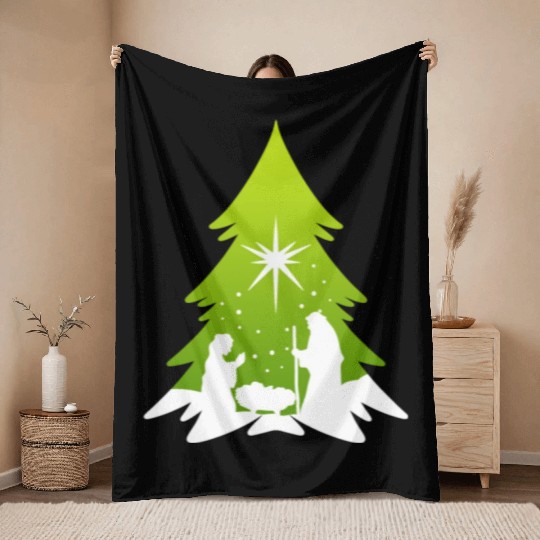 Christmas Tree Nativity Scene Artist Throw Blankets