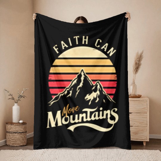 Faith can move mountains, retro sunset design Throw Blankets