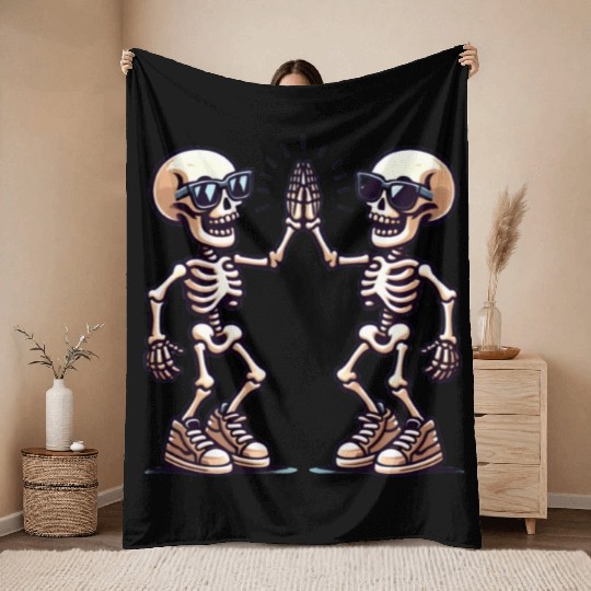 Skeleton Best Friend Giving High Fives Throw Blankets