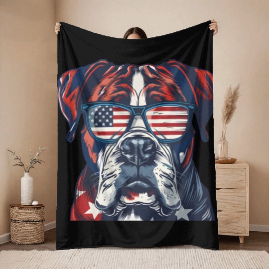 Boxer dog. American memorial day Throw Blankets