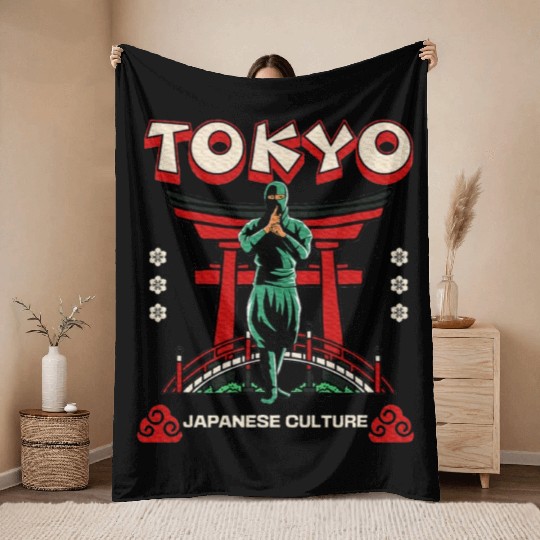 Tokyo Japan Culture Green Karate Ninja Martial Throw Blankets