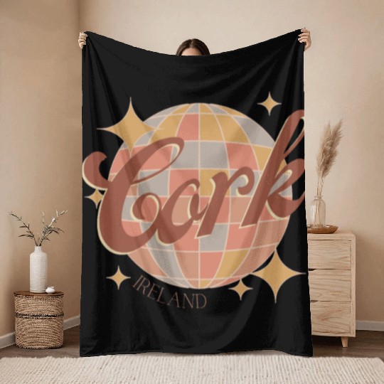 Cork City Ireland Retro Vintage Disco ball design Throw Blankets