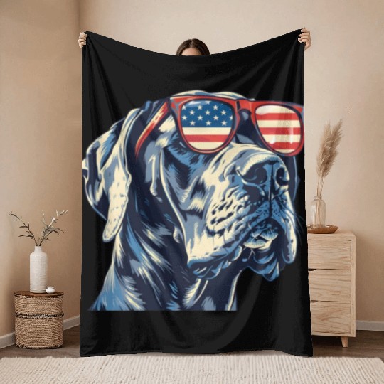 American independence day. Great Dane dog Throw Blankets