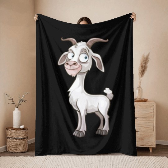Cheerful Goofy Goat Character Throw Blankets