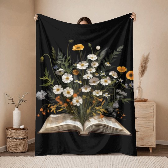 Book Lover Wildflowers Sleeve Throw Blankets