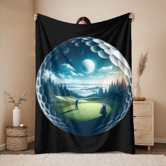 Twilight A Golf Dream Scape Surreal Golfing Course Throw Blankets