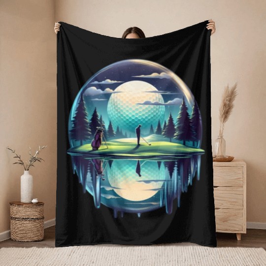 Night Golfer Escape Golfing Twilight Fairway Throw Blankets