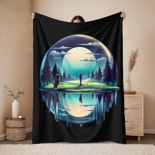 Night Golfer Escape Golfing Twilight Fairway Throw Blankets