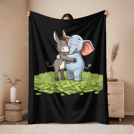 Funny Republican Party Elephant Democratic Donkey Throw Blankets