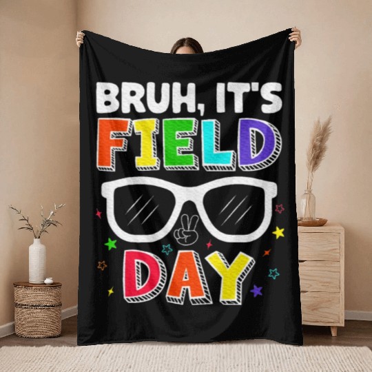 Bruh It's Field Day for Teacher Boys Throw Blankets