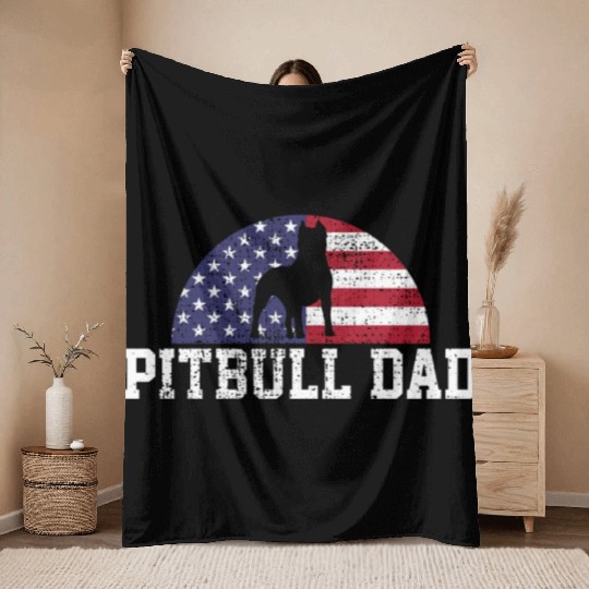 Pitbull Dad Papa Love Bond Unique Design Throw Blankets