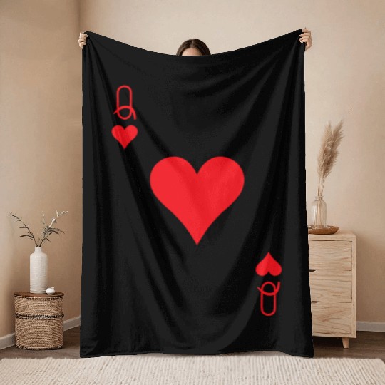 Queen of Hearts Cards Valentine Matching Couple Hi Throw Blankets