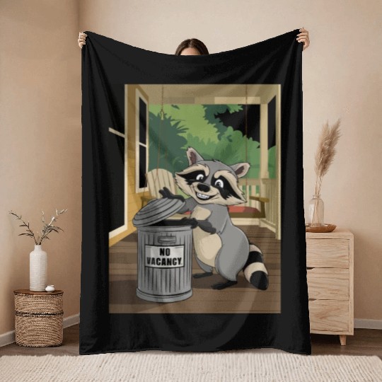 Racoon Trash Panda Metal Trash Can No Vacancy Throw Blankets