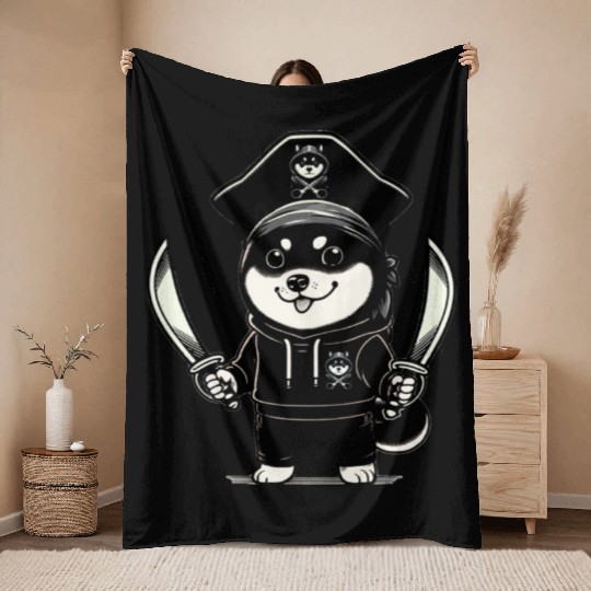 Shiba Inu Pirate Throw Blankets