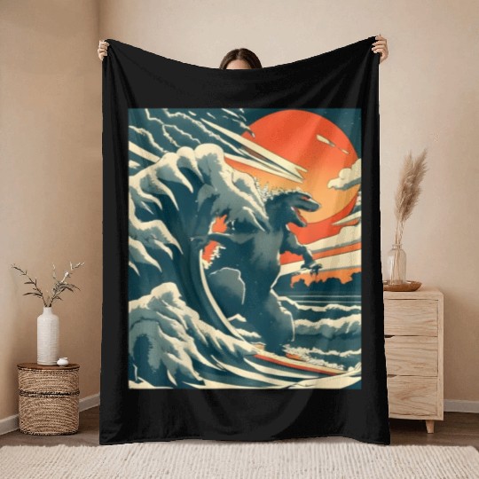 Japanese Monster Kaiju Funny Art Throw Blankets